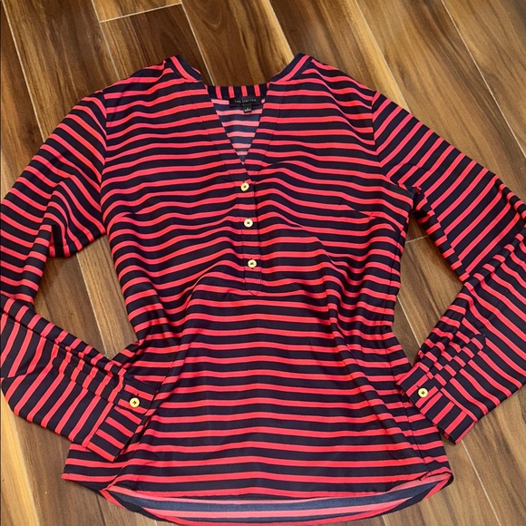 Small The Limited polyester red navy striped top - Picture 1 of 3